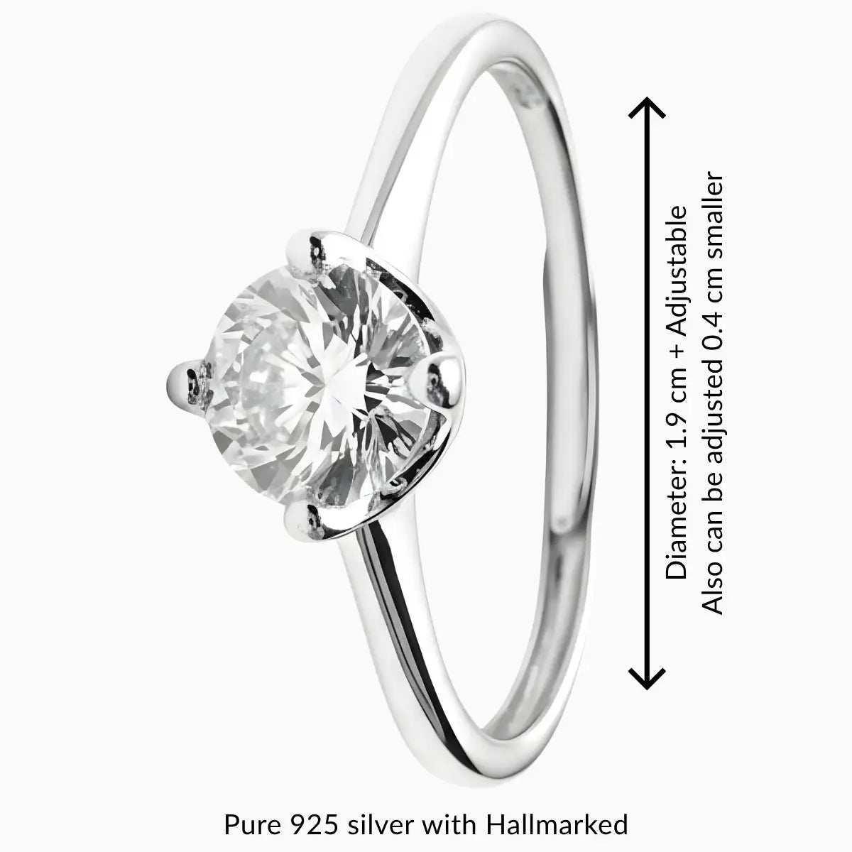 Classic Silver Adjustable Solitaire Ring