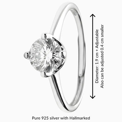 Classic Silver Adjustable Solitaire Ring
