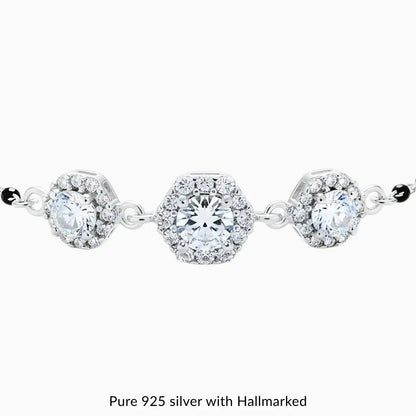 Silver Hexagon Diamond Black Beads Adjustable Bracelet