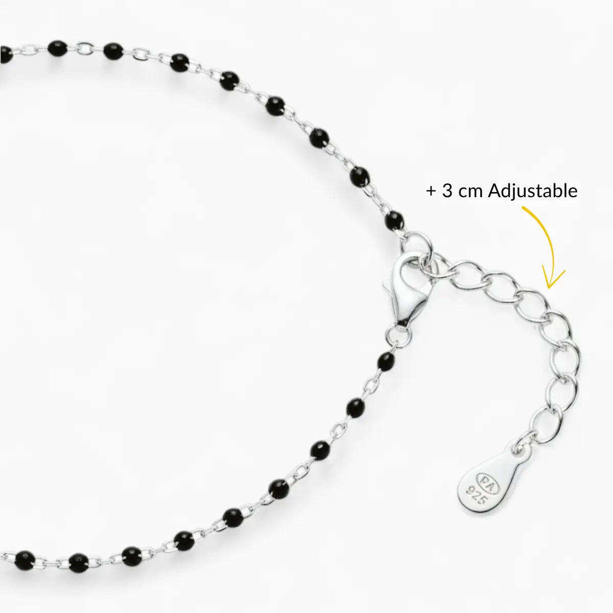 Silver Hexagon Diamond Black Beads Adjustable Bracelet