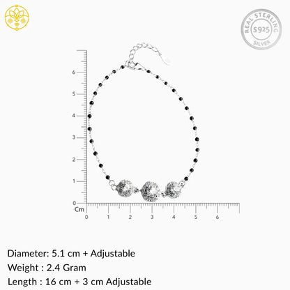 Silver Hexagon Diamond Black Beads Adjustable Bracelet