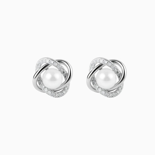 Silver Diamond & Pearl Stud Earrings for Women