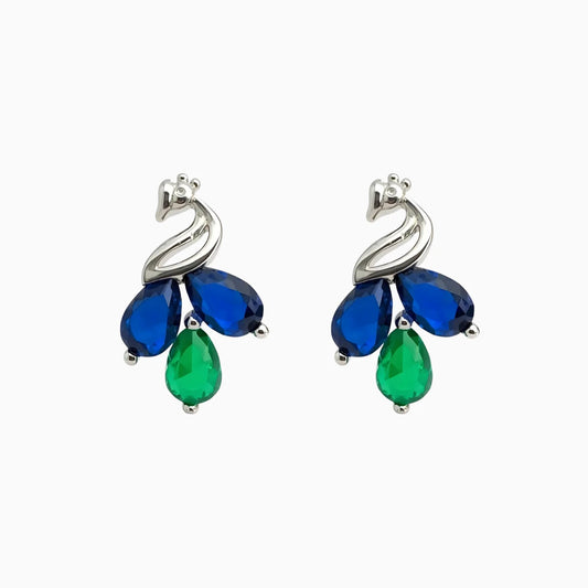 Silver Peacock Inspired Sapphire & Emerald Earrings