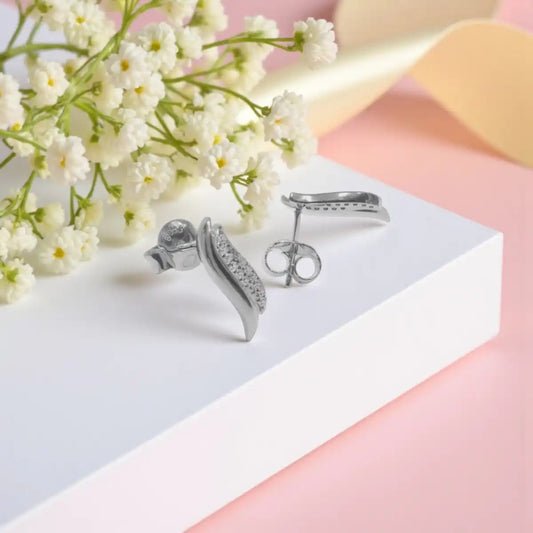 Silver Wave Earrings with Zircon Diamond