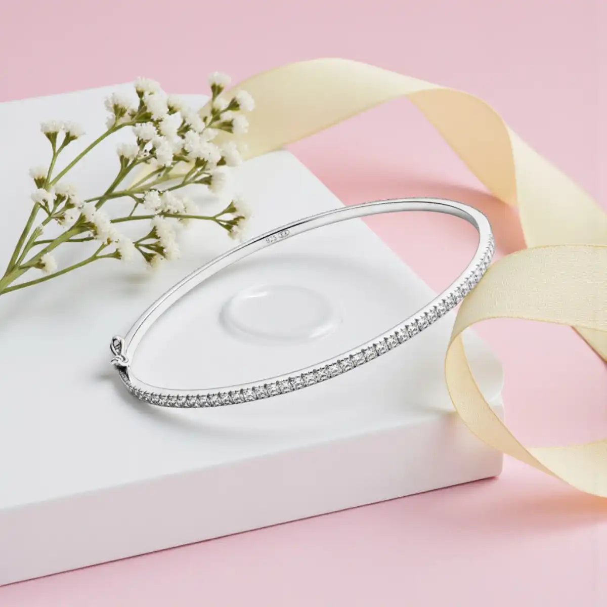 Classic Silver CZ Bangle for Women