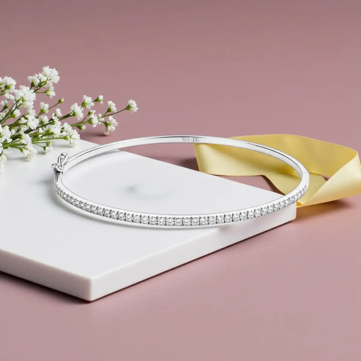 Classic Silver CZ Bangle for Women