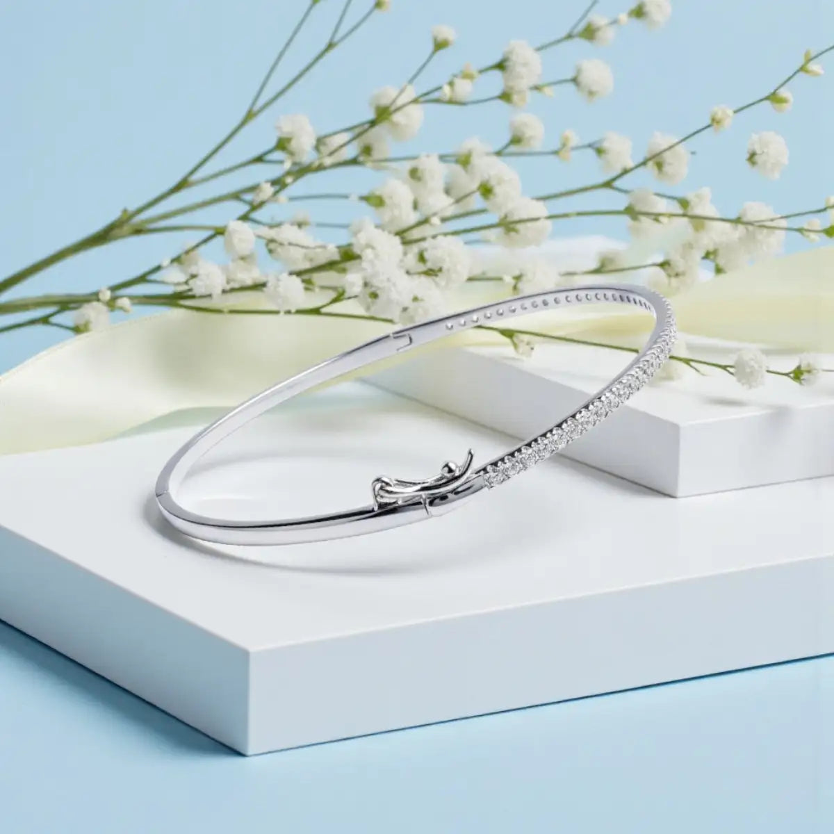 Classic Silver CZ Bangle for Women