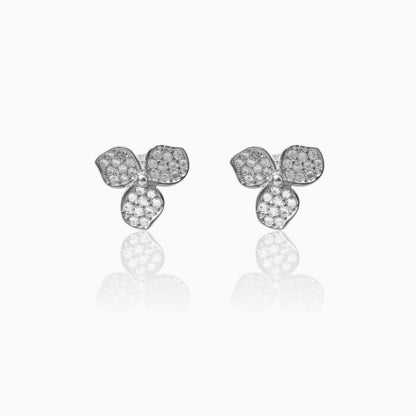 Silver Sparkling Floral Stud Earrings