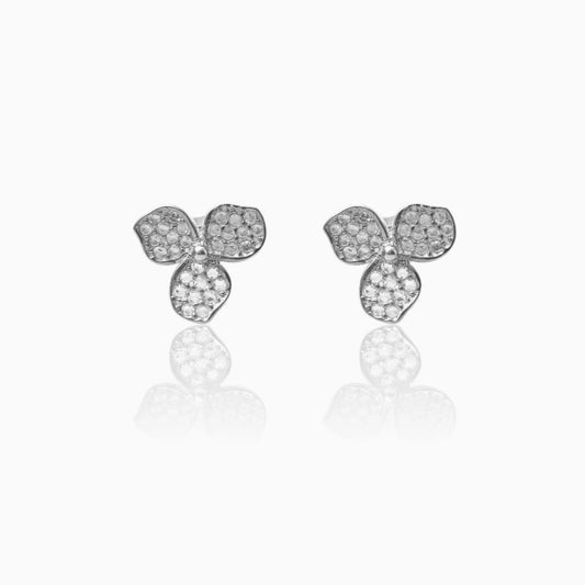 Silver Sparkling Floral Stud Earrings