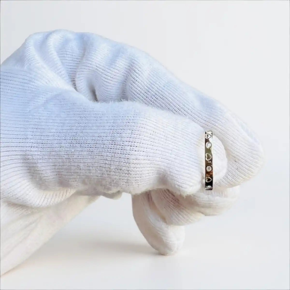 Silver Heart with Diamond Patterned Ring