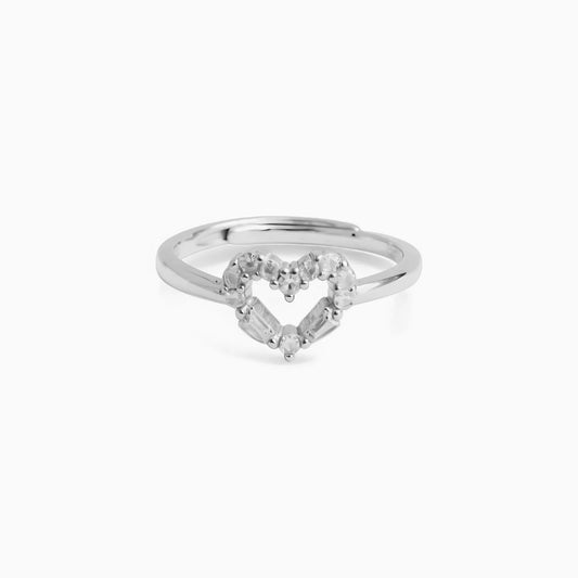 Silver Sparkling Love Heart Zircon Ring
