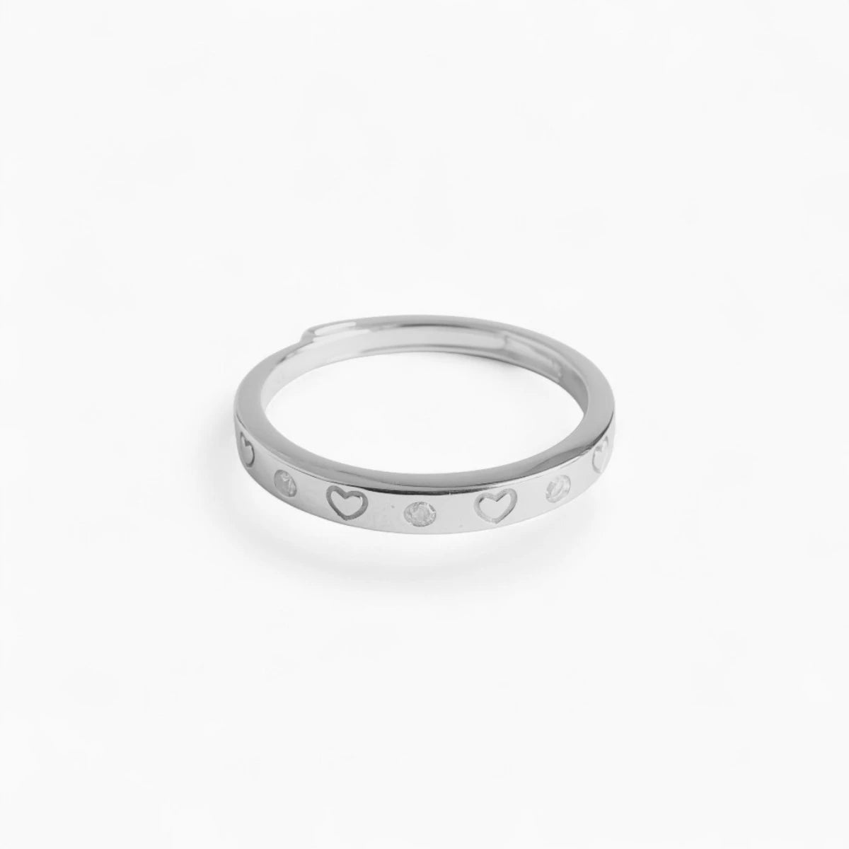 Silver Heart with Diamond Patterned Ring