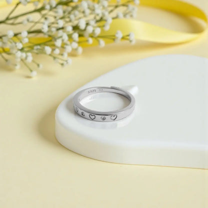 Silver Heart with Diamond Patterned Ring