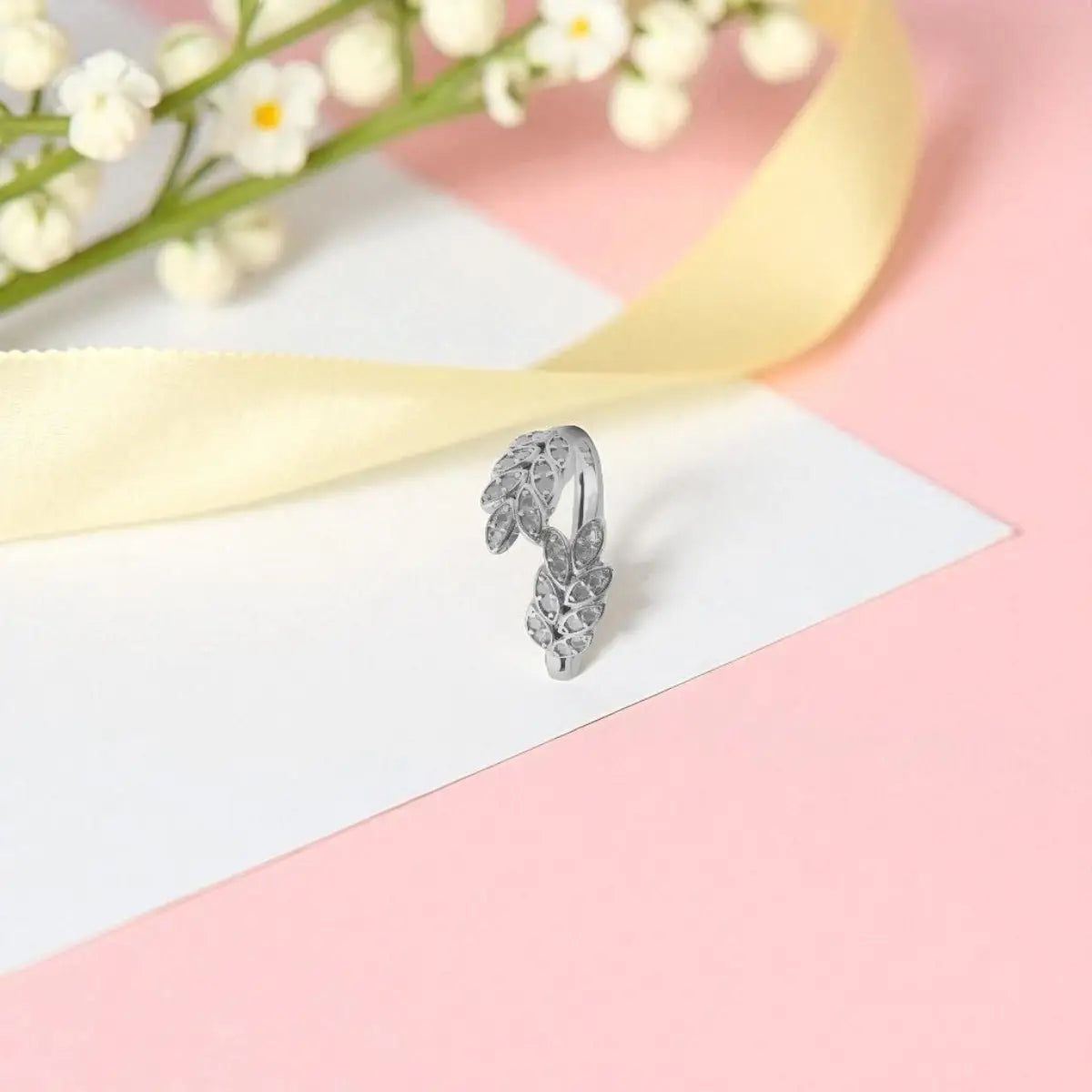 Silver Adjustable Leaf Pattern Ring