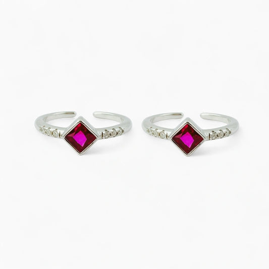 Silver Adjustable Toe Ring with Maroon Diamond