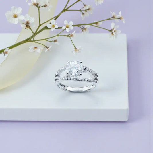 Solitaire Statement Silver Adjustable Ring