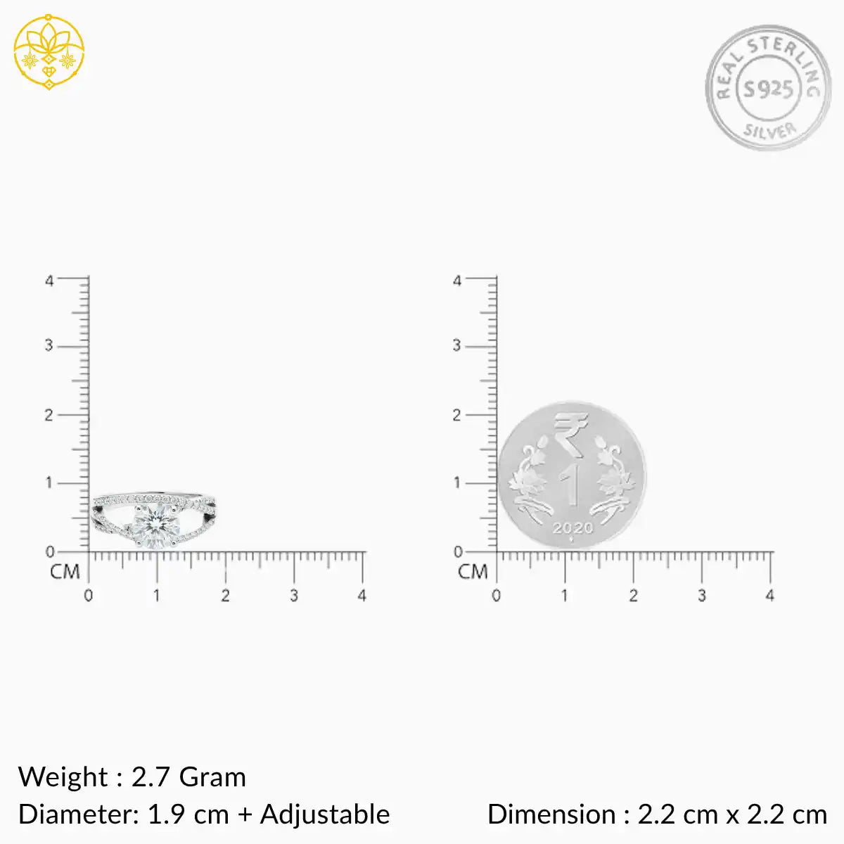 Solitaire Statement Silver Adjustable Ring