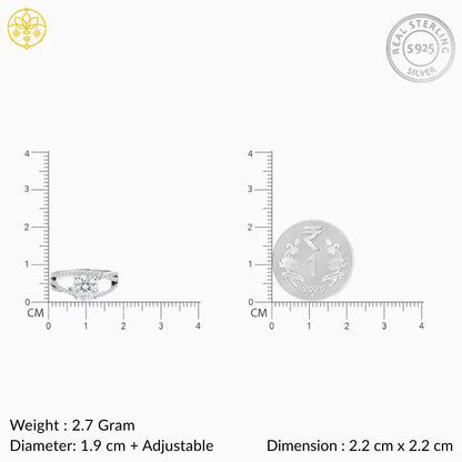 Solitaire Statement Silver Adjustable Ring