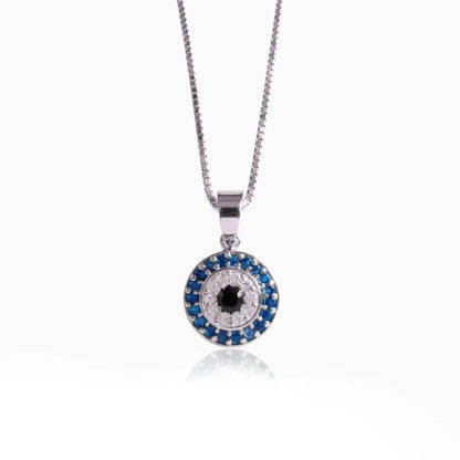 Silver Evil Eye Pendant Necklace with Box Chain