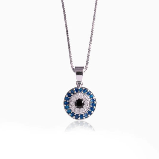 Silver Evil Eye Pendant Necklace with Box Chain